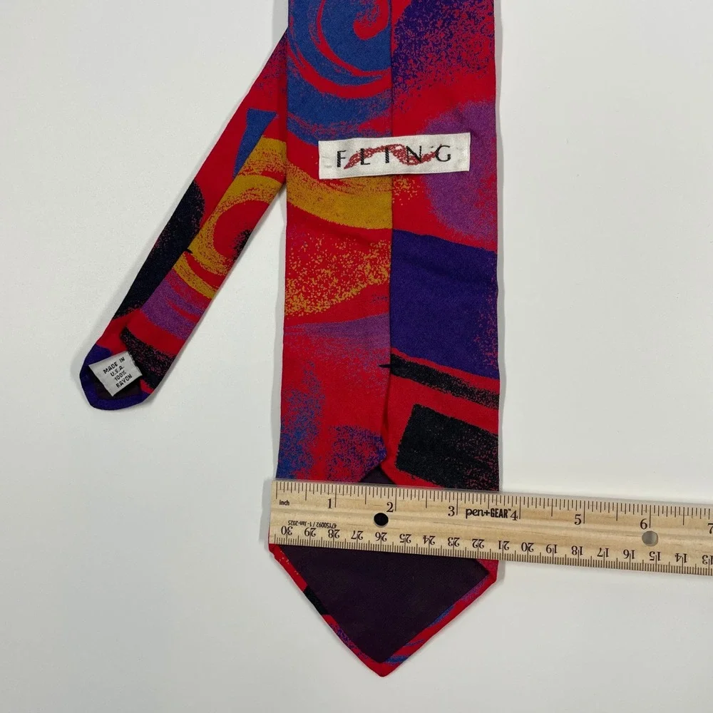 Fling Red Abstract Brushstroke Rayon Necktie Mens OS